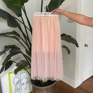 Pink Pleated Midi Skirt